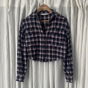 Altar'd State Pink and Black Plaid Top